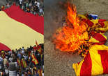 巴塞羅那反獨立示威者街頭遊行 焚燒加泰羅尼亞旗幟
