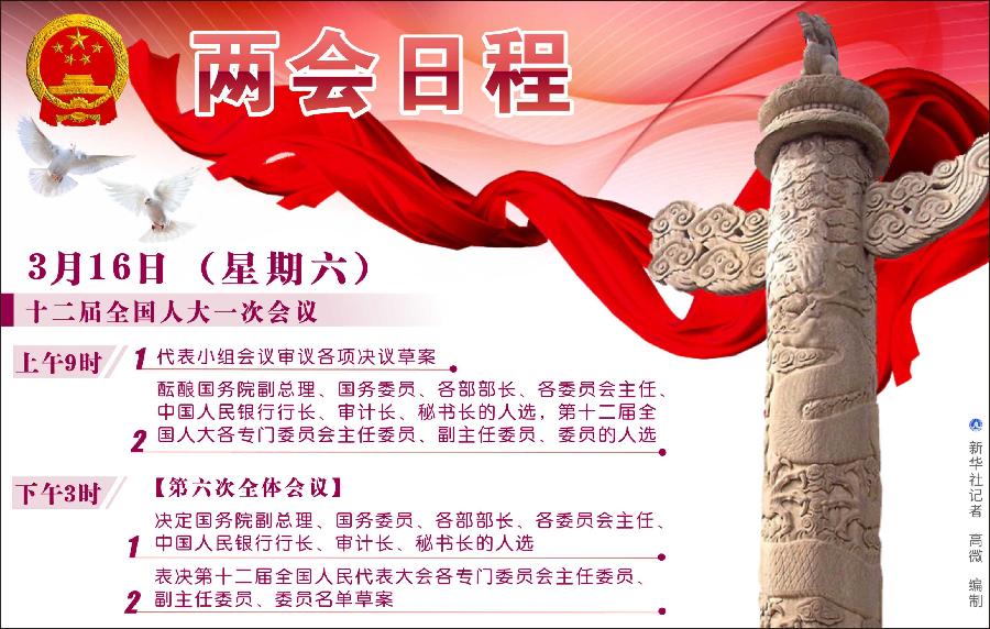 （图表）[两会日程预告]3月16日两会日程 