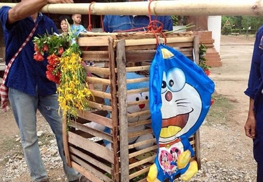 泰国村庄为避免虐待动物 用哆啦A梦求雨