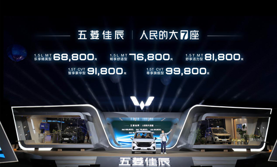 五菱佳辰正式上市价格区间为6.88万-9.98万元。