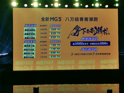 全新MG5上市 限量潮享价6.49万-9.69万元