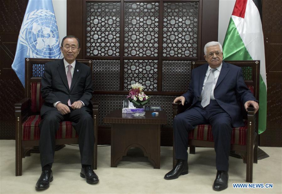 United Nations Secretary General Ban Ki-moon attends a joint press conference with Palestinian President Mahmoud Abbas(not in the picture) in the West Bank city of Ramallah, on June 28, 2016. 