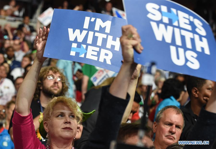 A supporter of Hillary Clinton cheers at the U.S. Democratic National Convention at Wells Fargo Center, Philadelphia, the United States on July 26, 2016. A supporter of Hillary Clinton cheers at the U.S. Democratic National Convention at Wells Fargo Center, Philadelphia, the United States on July 26, 2016.
