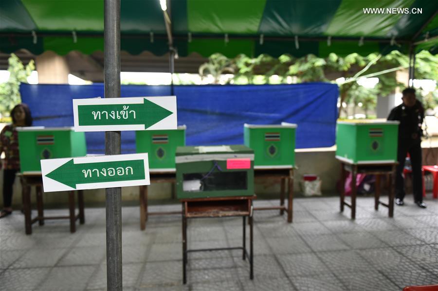 Ballot boxes are seen at a polling station in Bangkok, Aug. 7, 2016. 