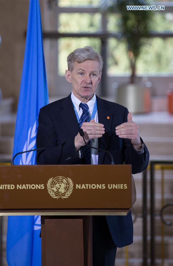 The Senior Advisor to the UN Special Envoy for Syria Jan Egeland addresses the media in Geneva, Switzerland, on Feb. 16, 2017.
