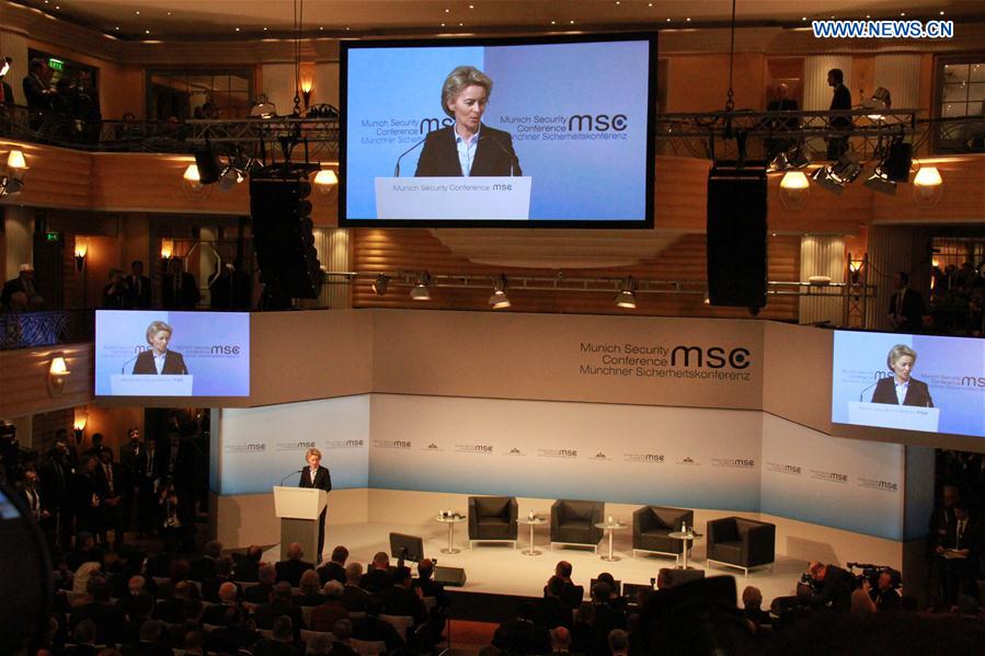 German Defense Minister Ursula von der Leyen speaks during the 53rd Munich Security Conference (MSC) in Munich, Germany, on Feb. 17, 2017. German Defense Minister Ursula von der Leyen speaks during the 53rd Munich Security Conference (MSC) in Munich, Germany, on Feb. 17, 2017.