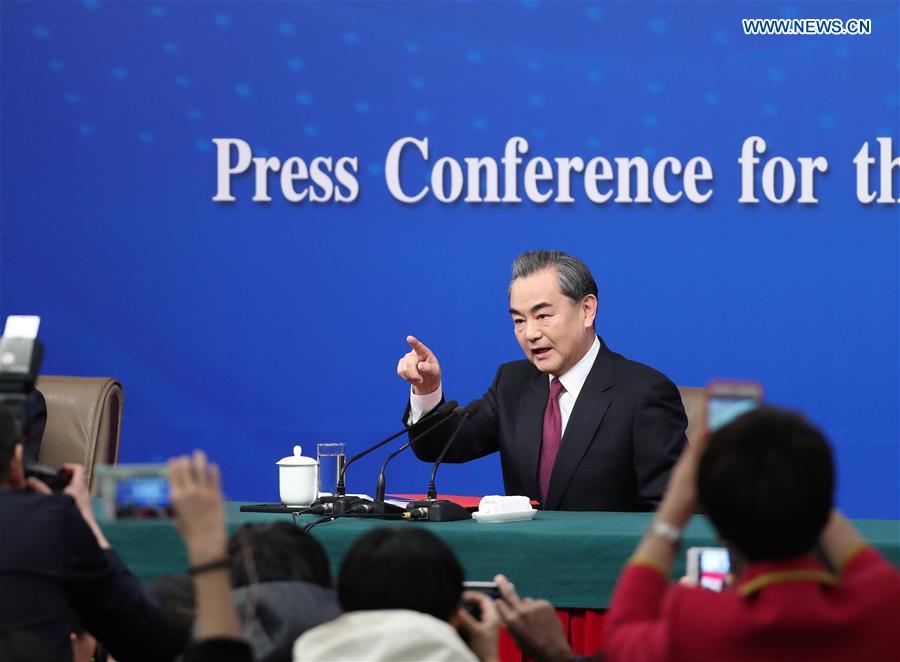Chinese Foreign Minister Wang Yi takes questions on China's foreign policy and foreign relations at a press conference for the fifth session of the 12th National People's Congress in Beijing, capital of China, March 8, 2017. 
