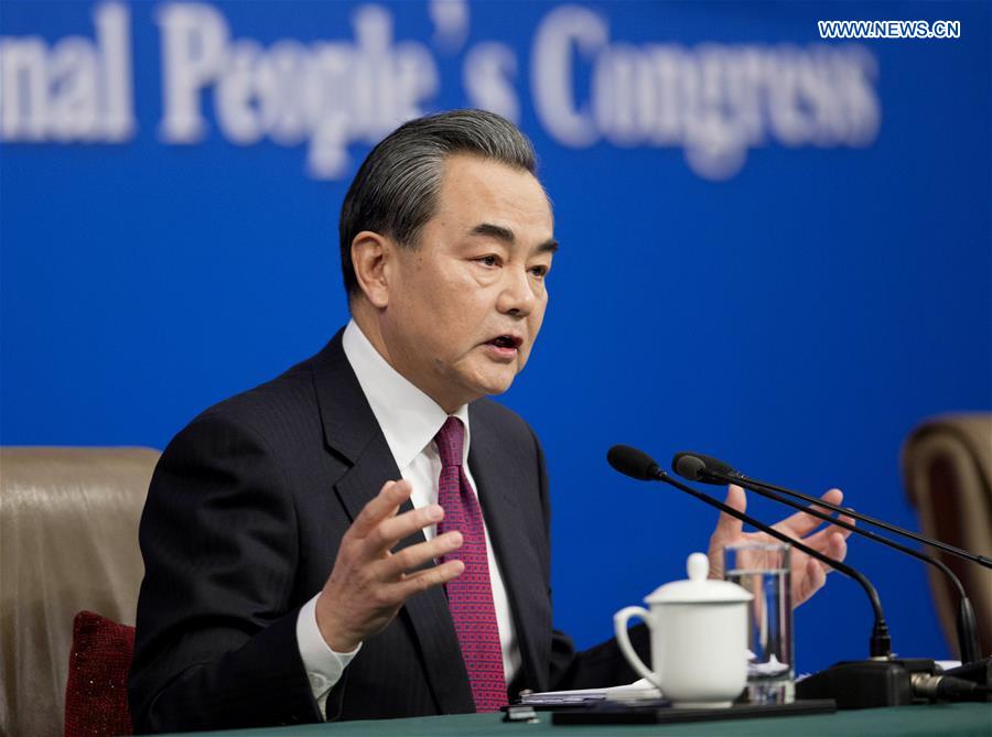 Chinese Foreign Minister Wang Yi answers questions on China's foreign policy and foreign relations at a press conference for the fifth session of the 12th National People's Congress in Beijing, capital of China, March 8, 2017. 