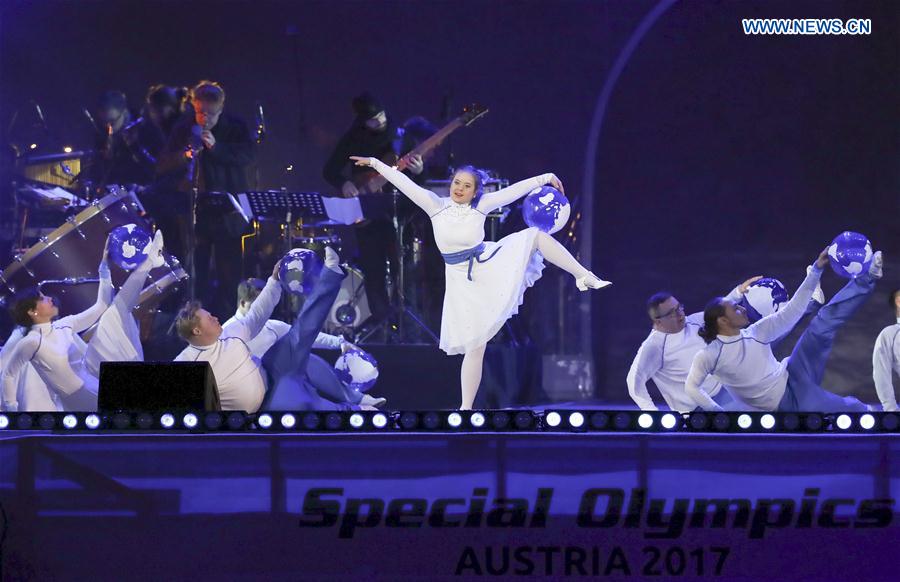 Photo taken on March 18, 2017 shows the performance during the opening ceremony of the 2017 Special Olympics World Winter Games in Schladming, Austria.