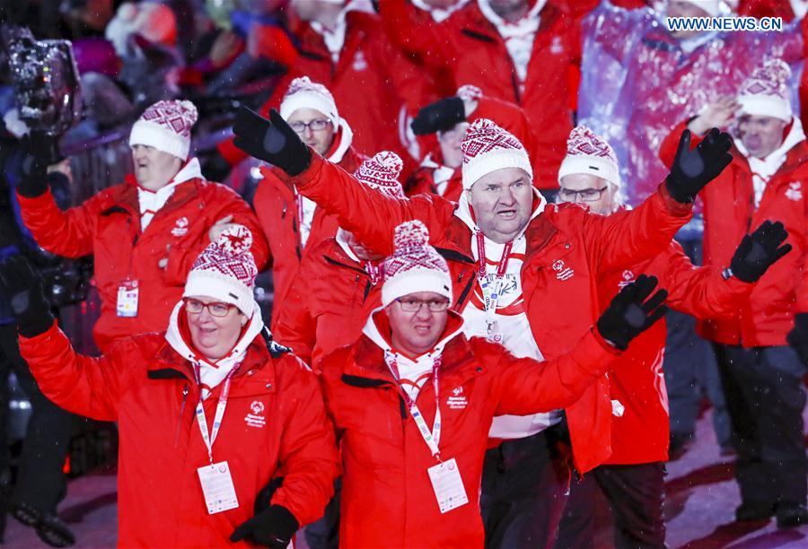 Austrian delegation parades into the stadium during the opening ceremony of the 2017 Special Olympics World Winter Games in Schladming, Austria, March 18, 2017. 