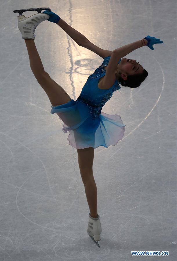 Evgenia Medvedeva competes during Ladies Short Program at ISU World Figure Skating Championships 2017 in Helsinki, Finland on March 29, 2017. Evgenia Medvedeva took 79.01 and ranked No. 1.(Xinhua/Liu Lihang) 