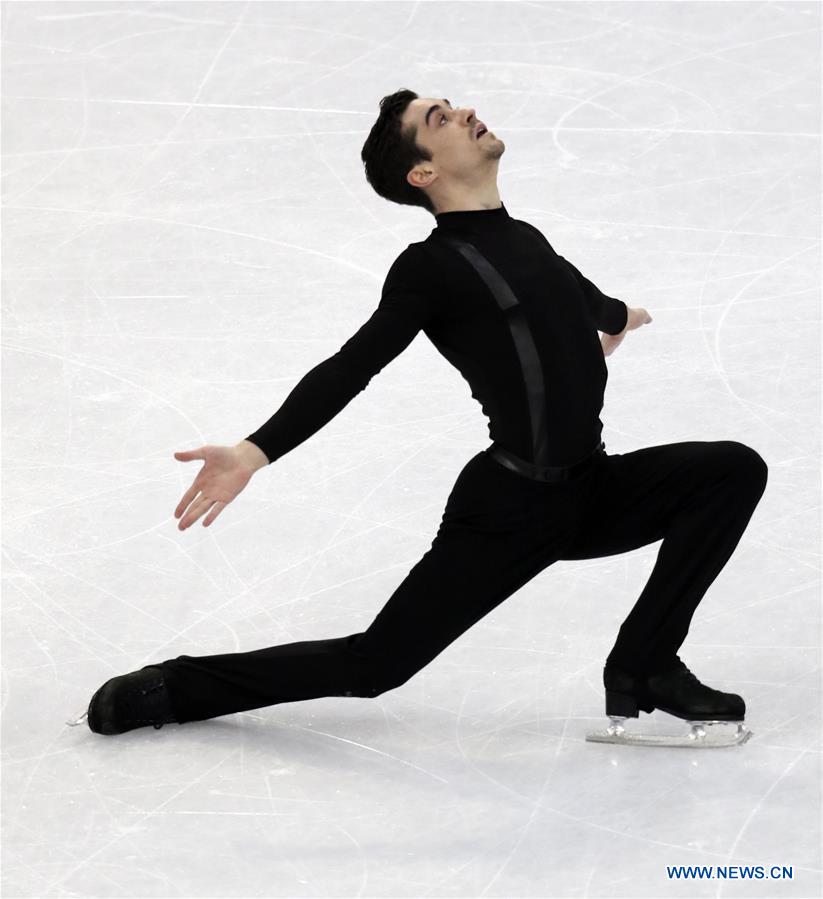 Javier Fernandez of Spain performs during Men Short Program at ISU World Figure Skating Championships 2017 in Helsinki, Finland on March 30, 2017. Fernandez took the first place after the short program with 109.05 points. (Xinhua/Liu Lihang)