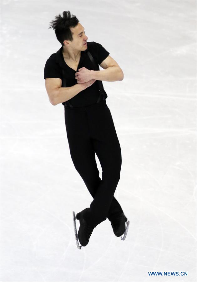 Patrick Chan of Canada performs during Men Short Program at ISU World Figure Skating Championships 2017 in Helsinki, Finland on March 30, 2017. Patrick Chan took the third place after the short program with 102.13 points. (Xinhua/Liu Lihang)