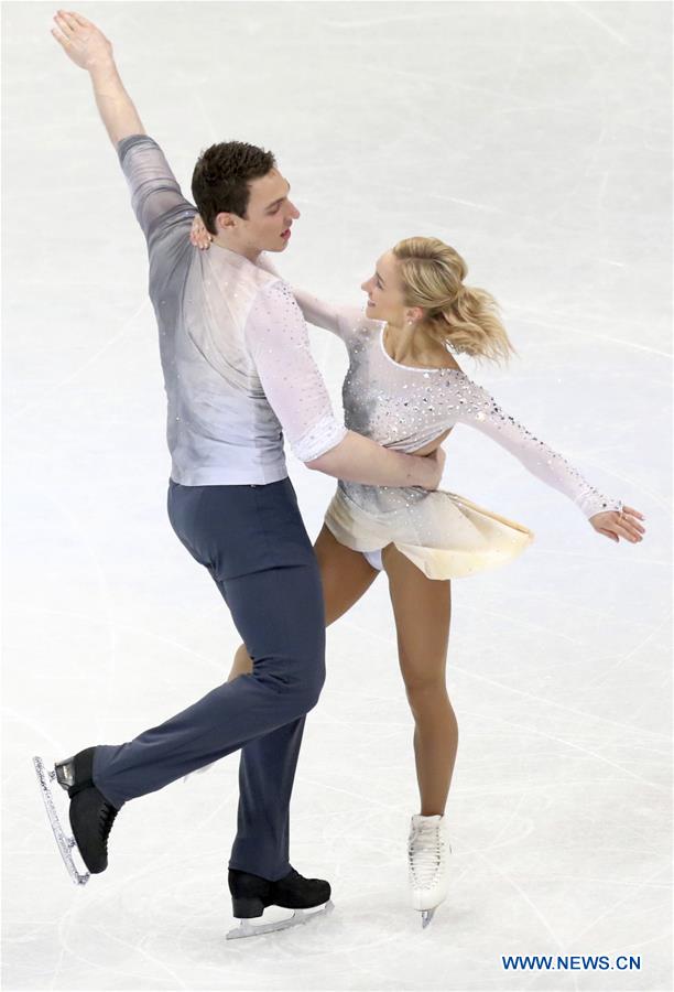 Aliona Savchenko (R) and Bruno Massot of Germany perform during Pair Free Skating at ISU World Figure Skating Championships 2017 in Helsinki, Finland on March 30, 2017. Savchenko and Massot took the second place with 230.30 points in total. (Xinhua/Liu Lihang)