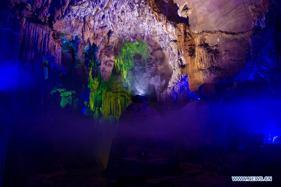 Photo taken on March 30, 2017 shows the interior of the Alu Caves in Luxi County, some 160 kilometers to Kunming, capital of southwest China's Yunnan Province. These ancient caves feature karst landscape and have been developed as a tourist destination. (Xinhua/Hu Chao) Photo taken on March 30, 2017 shows the interior of the Alu Caves in Luxi County, some 160 kilometers to Kunming, capital of southwest China's Yunnan Province. These ancient caves feature karst landscape and have been developed as a tourist destination. (Xinhua/Hu Chao)