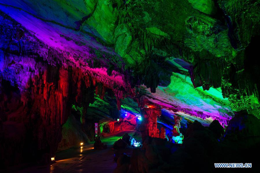 Photo taken on March 30, 2017 shows the interior of the Alu Caves in Luxi County, some 160 kilometers to Kunming, capital of southwest China's Yunnan Province. These ancient caves feature karst landscape and have been developed as a tourist destination. (Xinhua/Hu Chao) Photo taken on March 30, 2017 shows the interior of the Alu Caves in Luxi County, some 160 kilometers to Kunming, capital of southwest China's Yunnan Province. These ancient caves feature karst landscape and have been developed as a tourist destination. (Xinhua/Hu Chao)