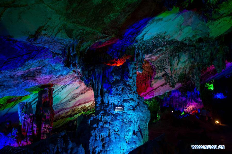 Photo taken on March 30, 2017 shows the interior of the Alu Caves in Luxi County, some 160 kilometers to Kunming, capital of southwest China's Yunnan Province. These ancient caves feature karst landscape and have been developed as a tourist destination. (Xinhua/Hu Chao) 