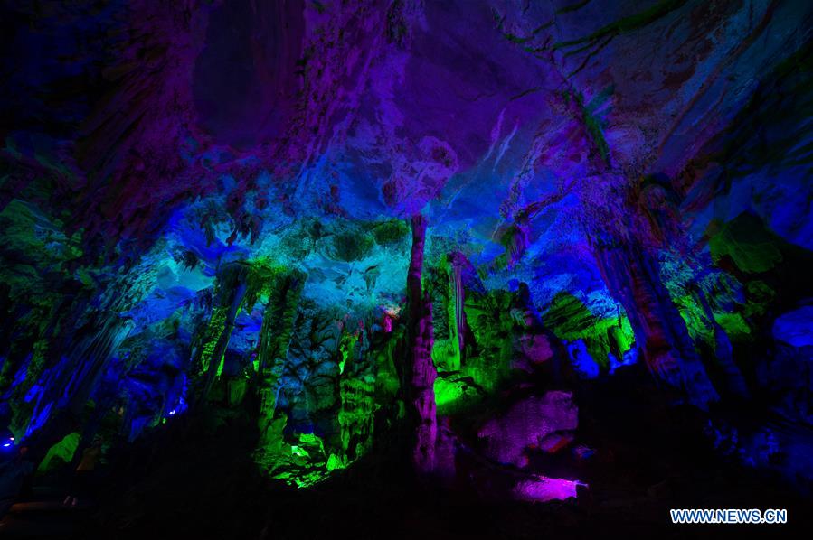 Photo taken on March 30, 2017 shows the interior of the Alu Caves in Luxi County, some 160 kilometers to Kunming, capital of southwest China's Yunnan Province. These ancient caves feature karst landscape and have been developed as a tourist destination. (Xinhua/Hu Chao) Photo taken on March 30, 2017 shows the interior of the Alu Caves in Luxi County, some 160 kilometers to Kunming, capital of southwest China's Yunnan Province. These ancient caves feature karst landscape and have been developed as a tourist destination. (Xinhua/Hu Chao)