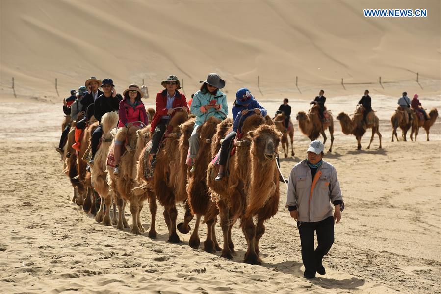 CHINA-GANSU-DUNHUANG-MINGSHA SAND MOUNTAIN-CAMEL CARAVAN(CN)