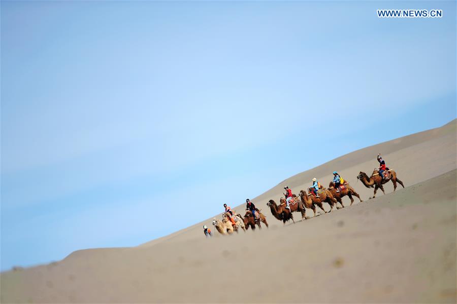 CHINA-GANSU-DUNHUANG-MINGSHA SAND MOUNTAIN-CAMEL CARAVAN(CN)