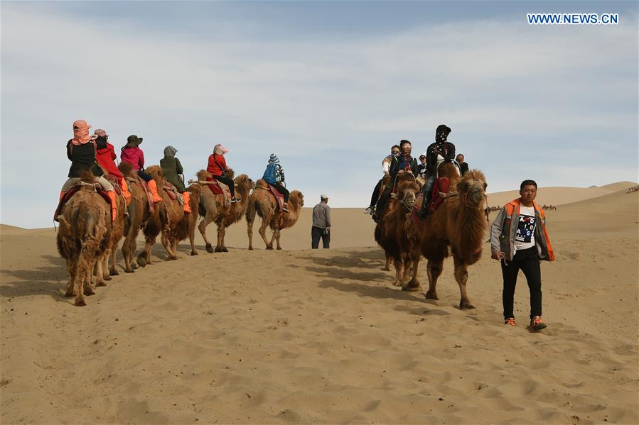 CHINA-GANSU-DUNHUANG-MINGSHA SAND MOUNTAIN-CAMEL CARAVAN(CN)