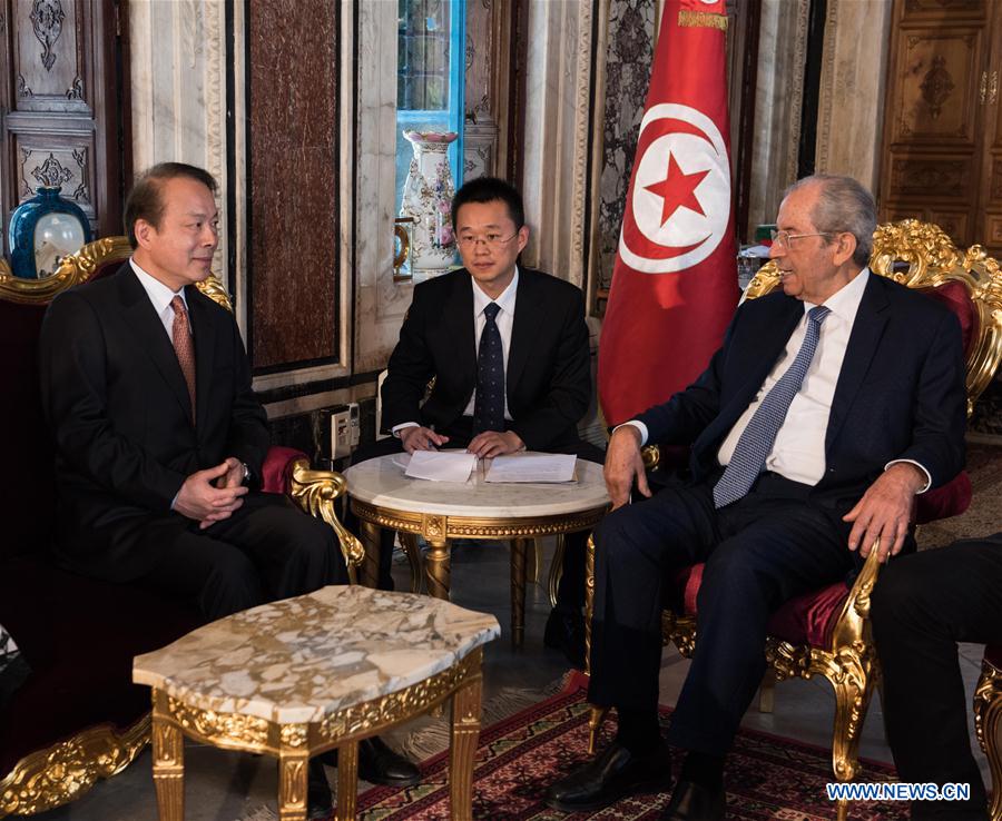 TUNISIA-TUNIS-MOHAMED ENNACEUR-CHINA-XINHUA NEWS AGENCY-HE PING-MEETING