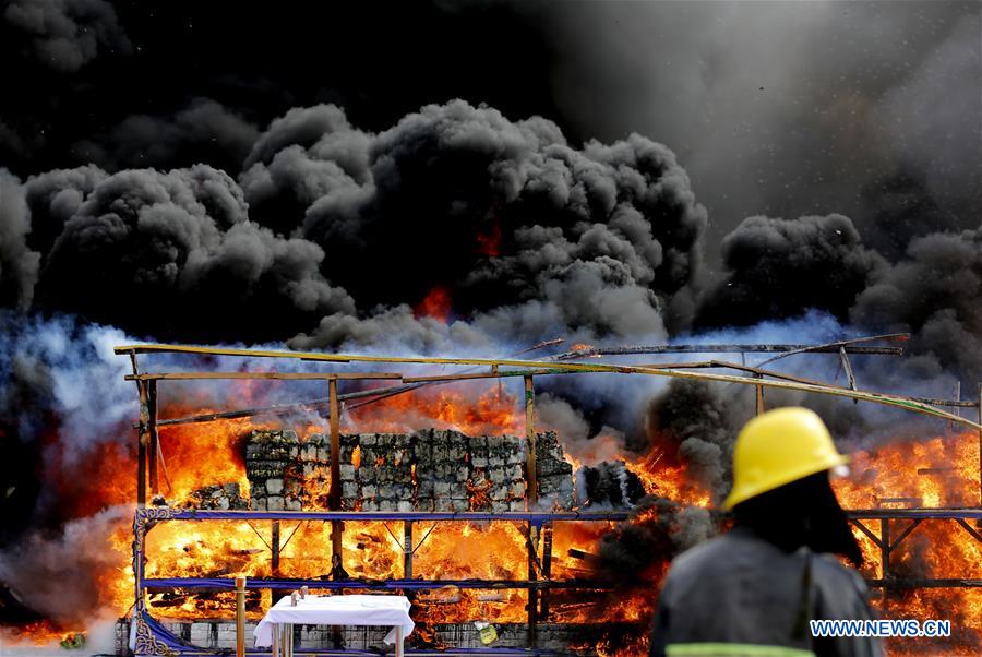 MYANMAR-YANGON-SEIZED DRUGS BURNING CEREMONY