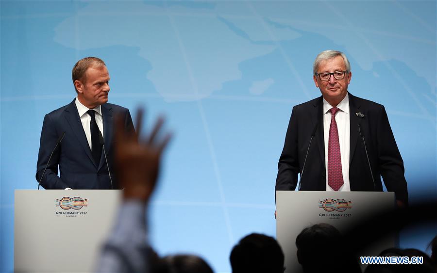 GERMANY-HAMBURG-G20 SUMMIT-JUNCKER-TUSK