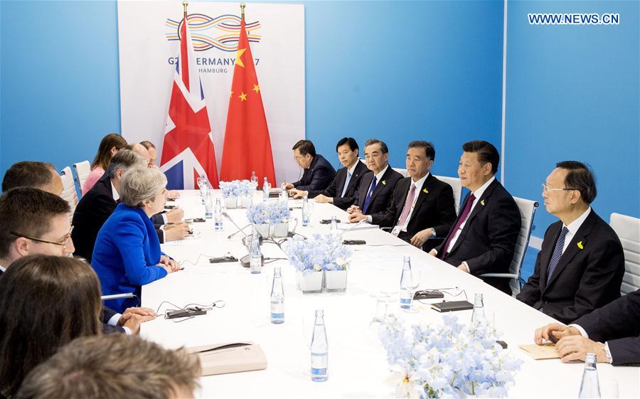 GERMANY-HAMBURG-XI JINPING-BRITISH PM-MEETING