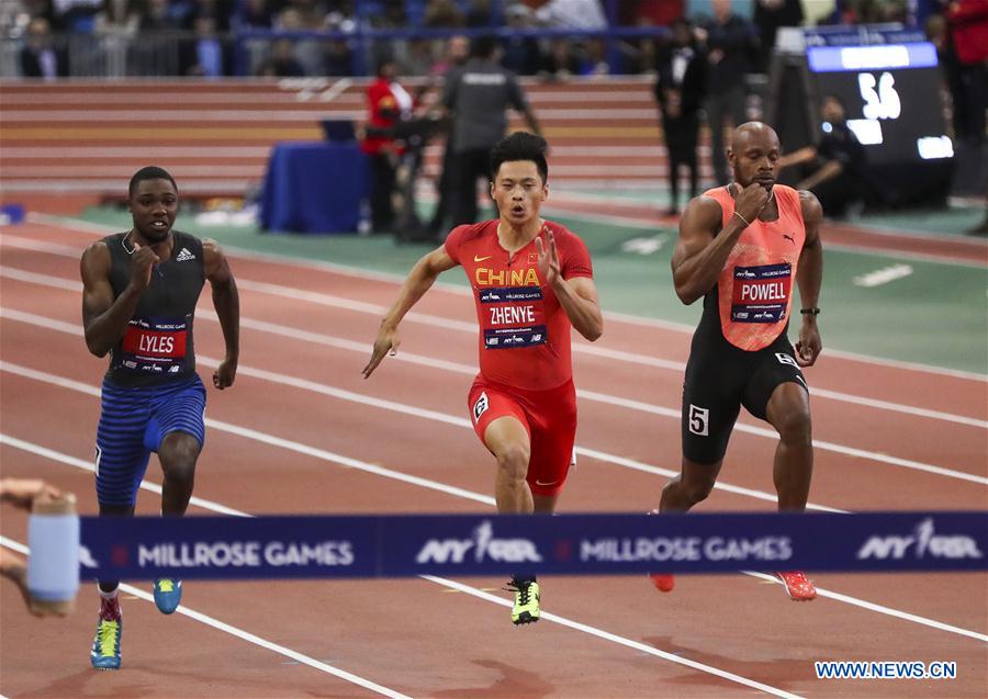 Xie Zhenye wins third place of Men's 60m at Millrose Games Xinhua
