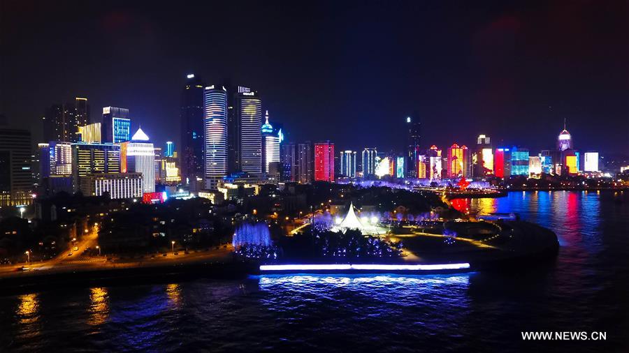 Fushan Bay lightened up with lights in Qingdao, east China Xinhua