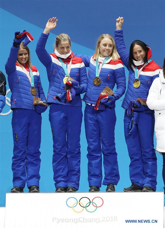 (SP)OLY-SOUTH KOREA-PYEONGCHANG-CROSS-COUNTRY SKIING-LADIES' 4X5KM RELAY-MEDAL CEREMONY