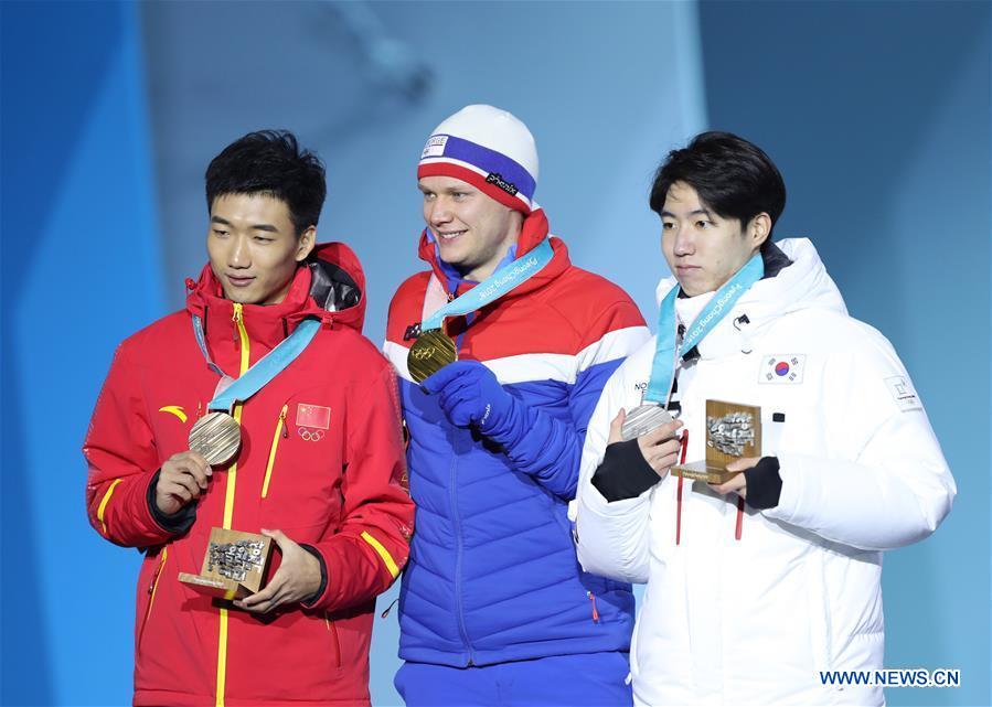 (SP)OLY-SOUTH KOREA-PYEONGCHANG-SPEED SKATING-MEN'S 500M-MEDAL CEREMONY