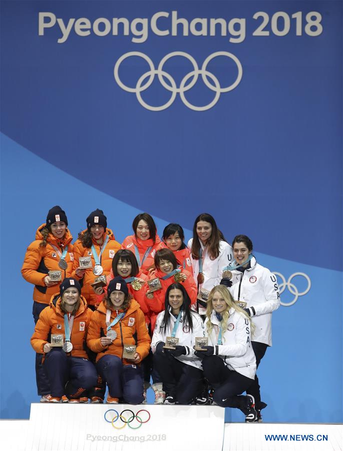 (SP)OLY-SOUTH KOREA-PYEONGCHANG-SPEED SKATING-LADIES' TEAM PURSUIT-MEDAL CEREMONY