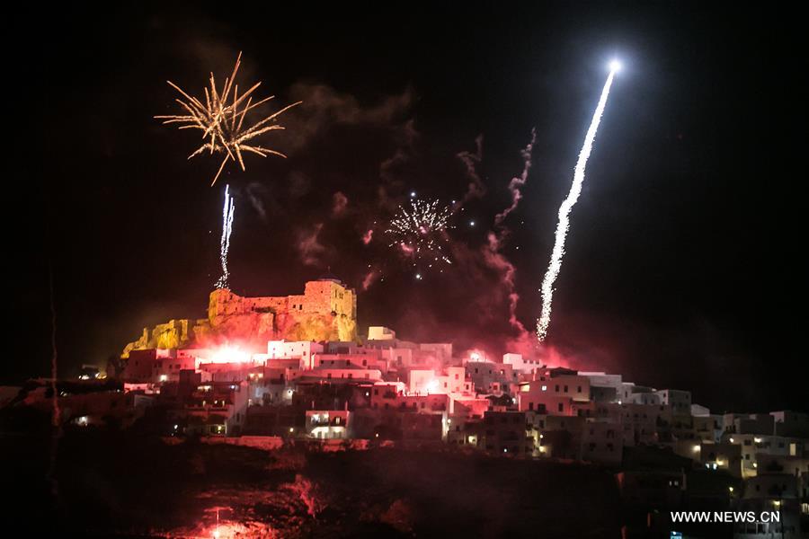 Fireworks celebrating Easter Sunday in Athens Xinhua English.news.cn