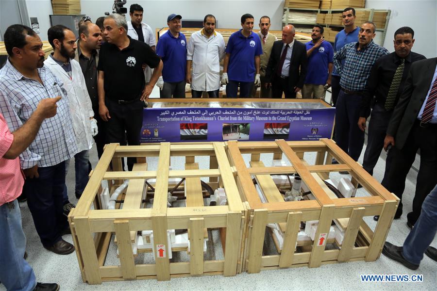 EGYPT-GREATER CAIRO-KING TUTANKHAMUN-CHARIOT-GRAND EGYPTIAN MUSEUM-TRANSFER