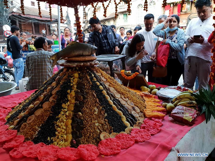 NEPAL-KATHMANDU-CULTURE-SAMAY BAJI DISPLAY