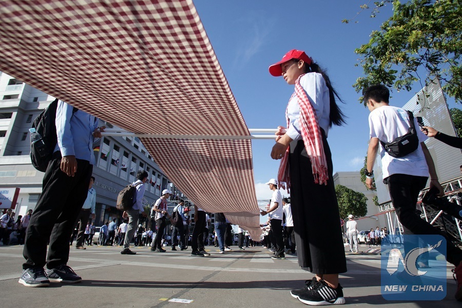 Cambodia's longest handwoven scarf gains Guinness World Records