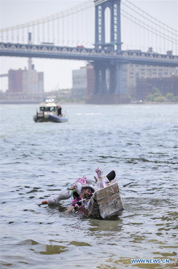 U.S.-NEW YORK-CITY OF WATER DAY-CARDBOARD BOAT