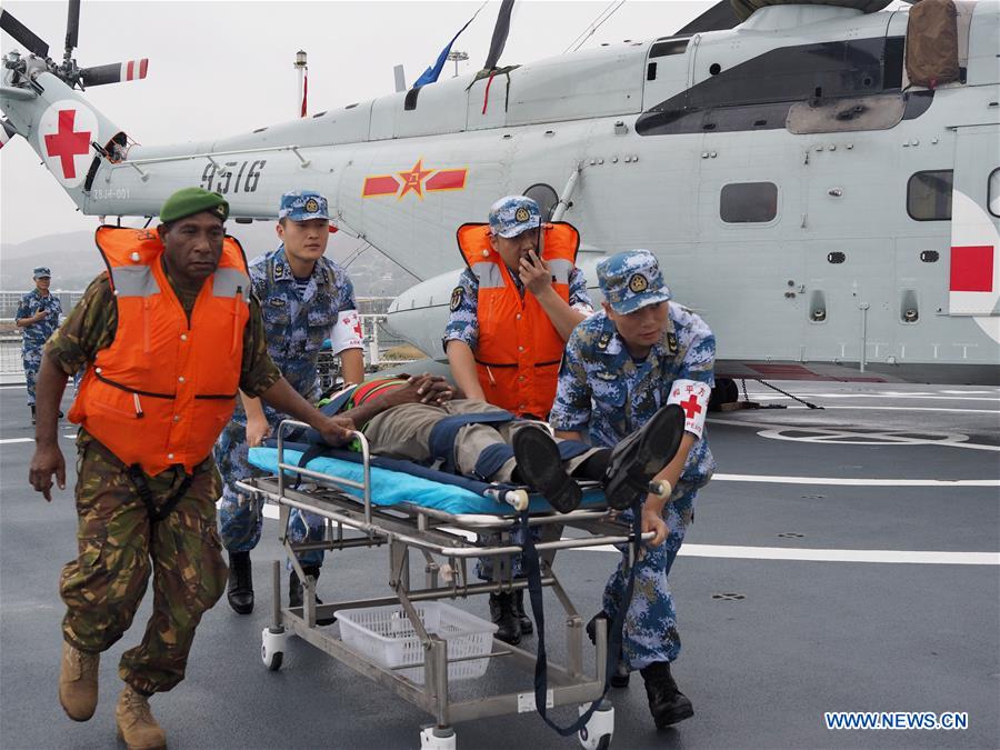 PAPUA NEW GUINEA-PORT MORESBY-CHINESE NAVAL HOSPITAL SHIP-RESCUE DRILL