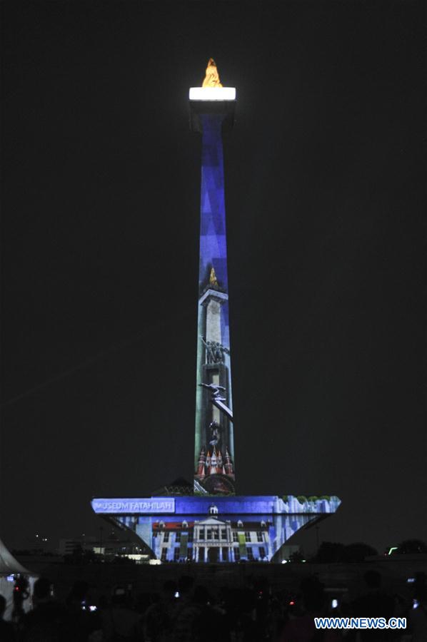 (SP)INDONESIA-JAKARTA-NATIONAL MONUMENT-VIDEO MAPPING