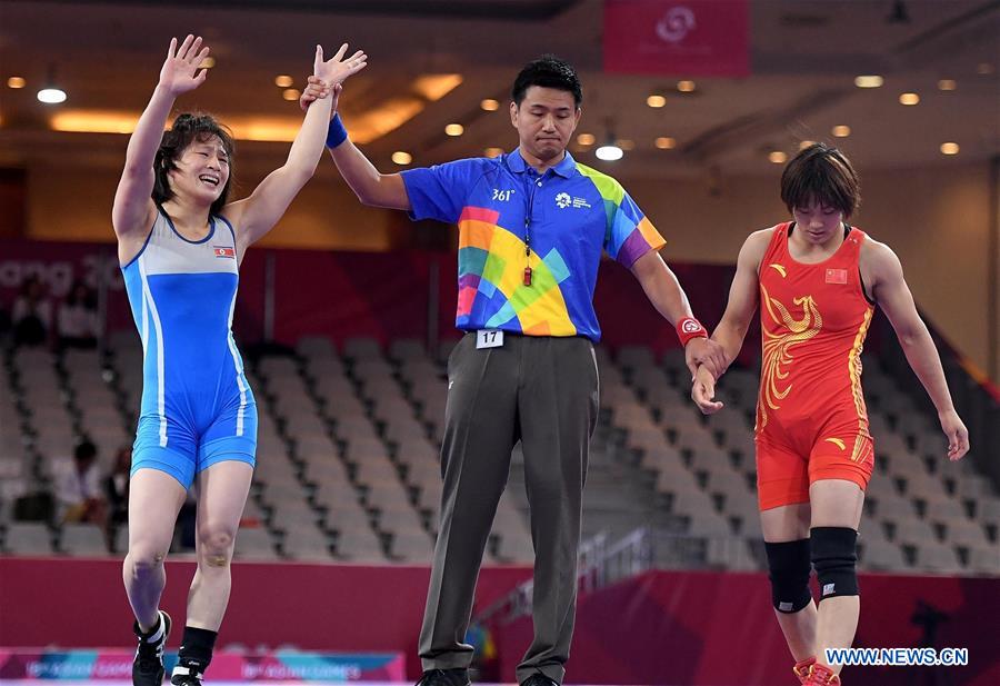 DPRK wins women's wrestling freestyle 57 kg final at 18th Asian Games