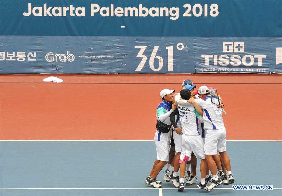 (SP)INDONESIA-PALEMBANG-ASIAN GAMES-MEN'S TEAM SOFT TENNIS-FINAL-SOUTH KOREA VS JAPAN