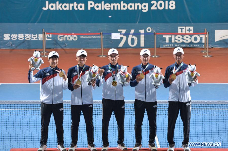 (SP)INDONESIA-PALEMBANG-ASIAN GAMES-MEN'S TEAM SOFT TENNIS-FINAL-SOUTH KOREA VS JAPAN