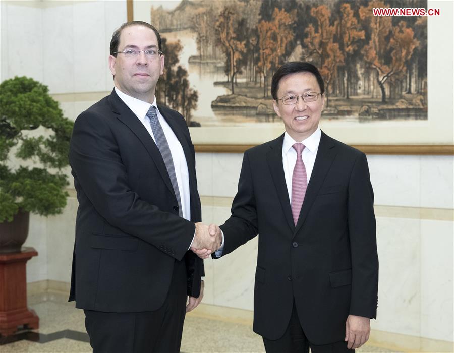 CHINA-BEIJING-HAN ZHENG-TUNISIAN PM-MEETING (CN)
