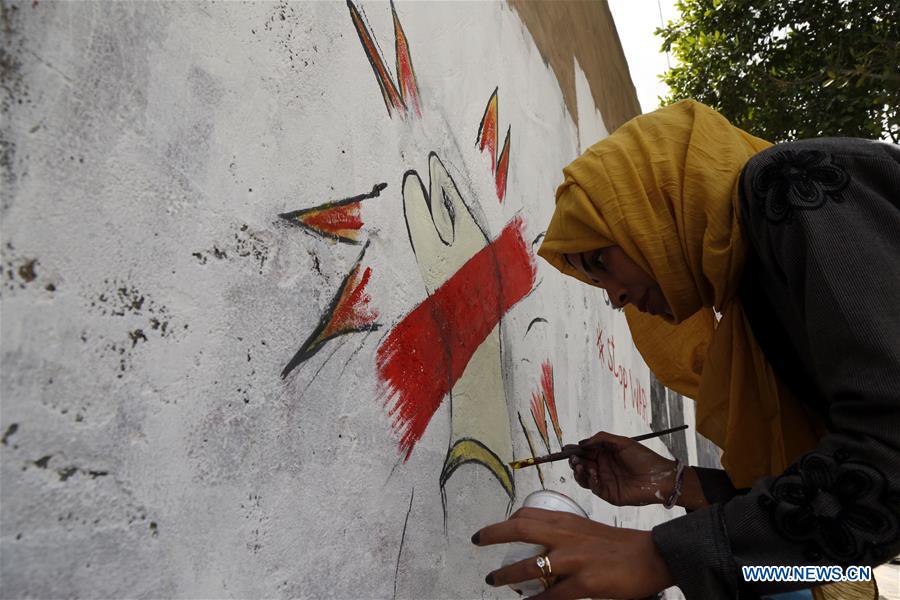 YEMEN-SANAA-CONFLICT-FEMALE ARTISTS-DRAWING CAMPAIGN