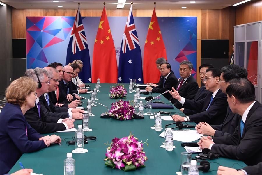 SINGAPORE-LI KEQIANG-SCOTT MORRISON-MEETING