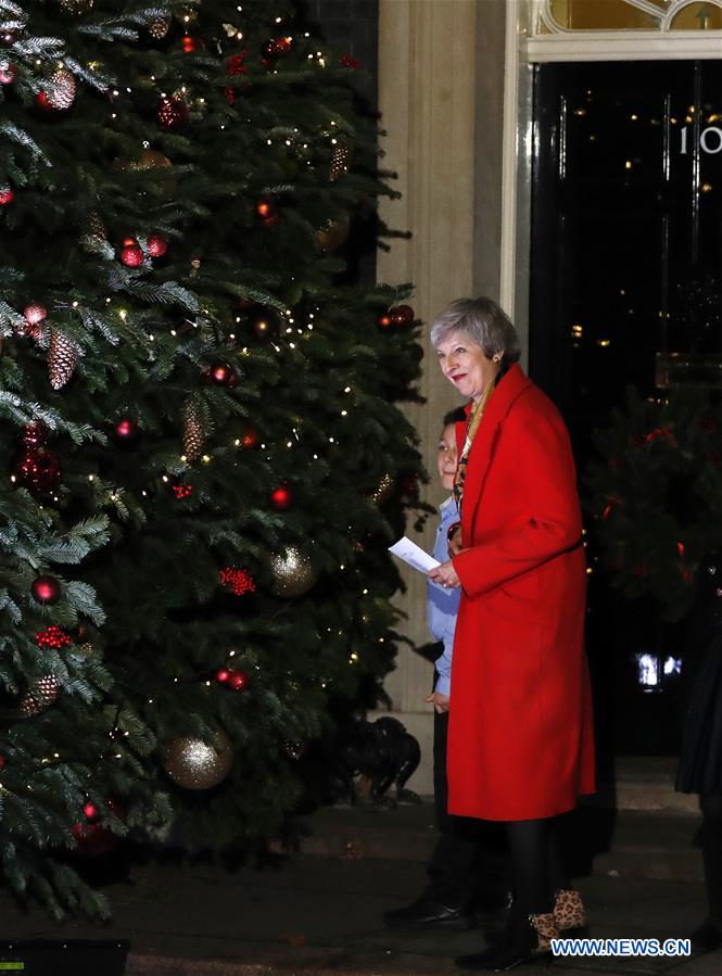 BRITAIN-LONDON-THERESA MAY-CHRISTMAS TREE LIGHT-SWITCH ON