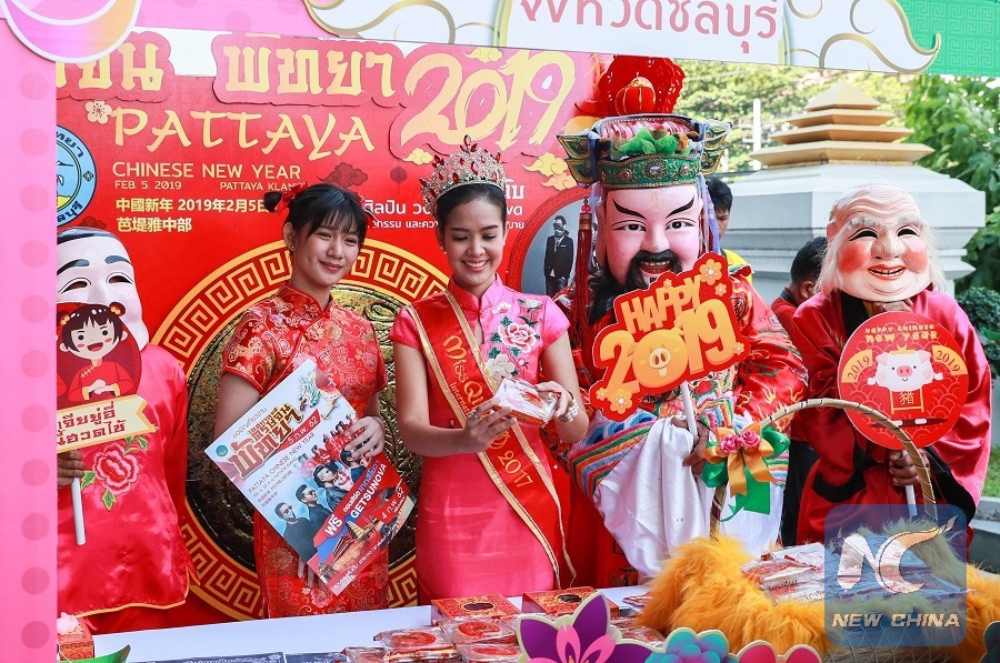 The photo shows representatives of Thailand's eastern Chonburi Province promote their celebration activities at a press conference on celebration of Chinese New Year held by the Tourism Authority of Thailand (TAT) in Bangkok, Thailand, Jan. 24, 2019. Image: Xinhua/Zhang Keren