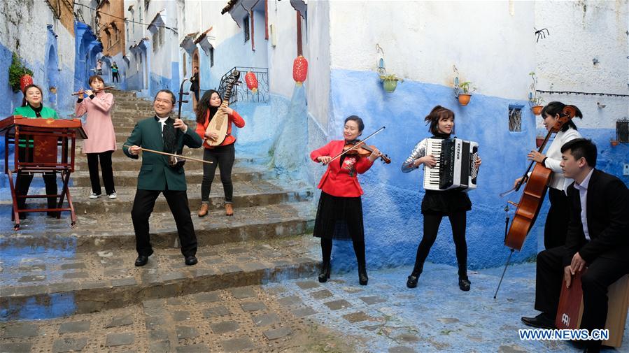 MOROCCO-CHEFCHAOUEN-FLASH MOB-SPRING FESTIVAL